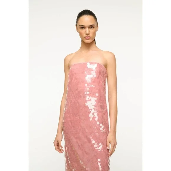 Staud Casey Dress Pink Strapless Sequin Gown Party Evening Maxi Sz 12 - Picture 3 of 11